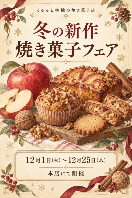 焼き菓子店の新作フェアのチラシ